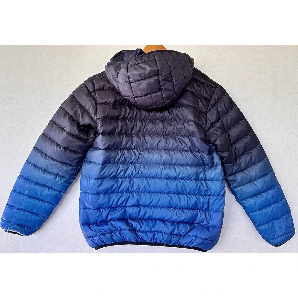 Eddie Bauer Hooded Down Jacket Reversible Kid's Small Ombré Blue